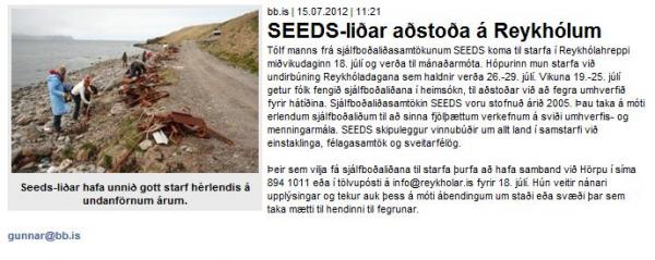 BB.is - SEEDS-liðar aðstoða á Reykhólum