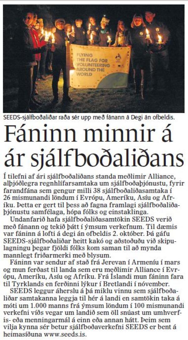 Fréttablaðið - Fáninn minnir á ár sjálfboðaliðans