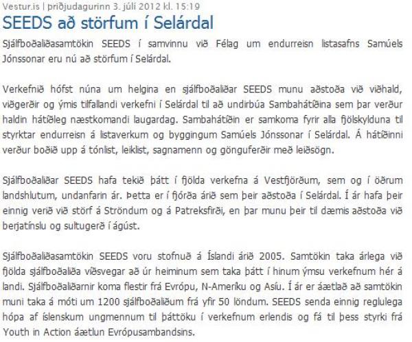 Vestur.is - SEEDS að störfum í Selárdal