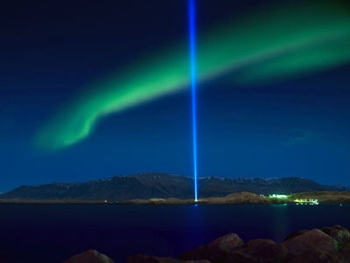 John Lennon Imagine Peace tower in Viðey